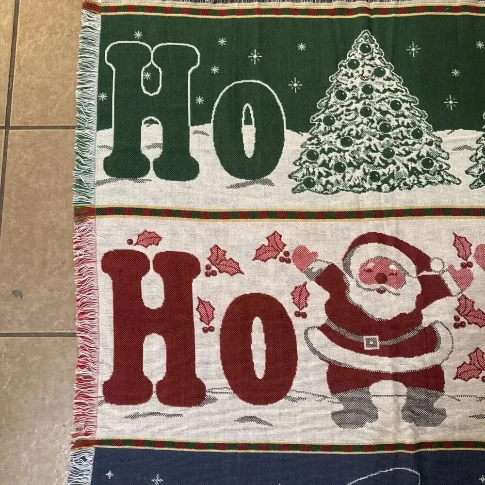Vintage Santa Snowman Christmas Bear Throw Fringe Picken Blanket Winter‎ 60x60